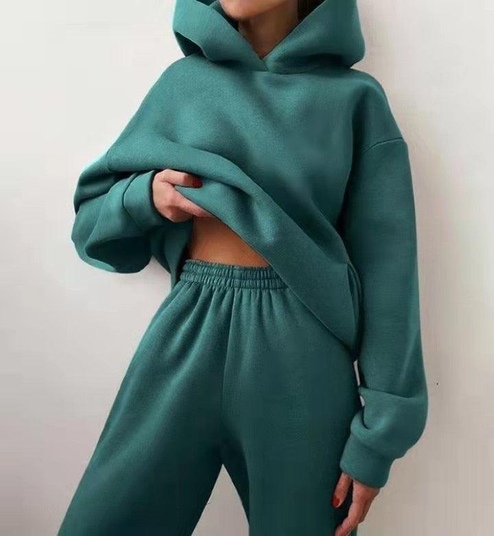 Damen Kapuzenpullover und Jogginghose Set, grün, bequem, Freizeitkleidung, modisch