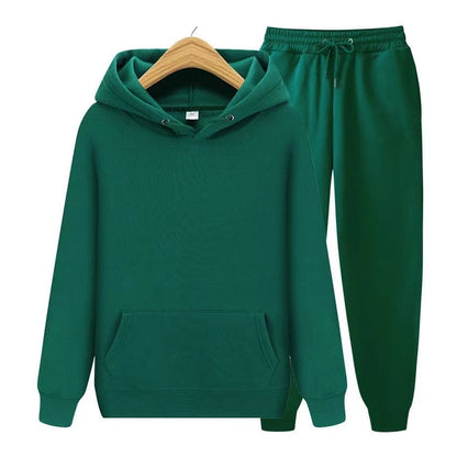 Grüner Kapuzenpullover und Jogginghose Set, Unisex, Baumwolle, bequem, Freizeitkleidung.