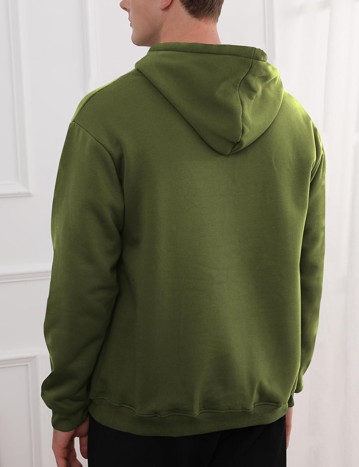Grüner Kapuzenpullover Herren, Baumwolle, lässig, bequem, modisch, Rückansicht.