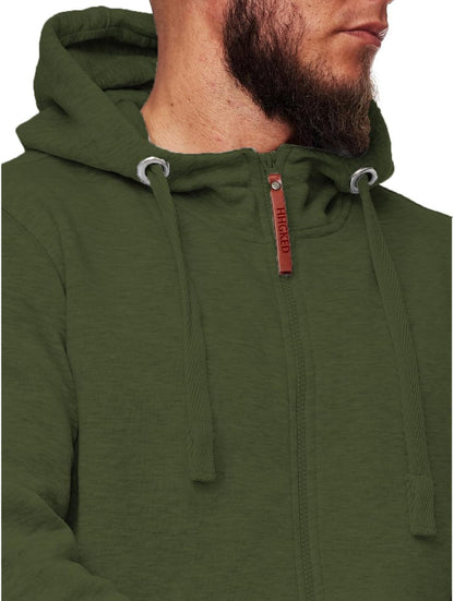 Grüne Kapuzenjacke mit Reißverschluss, Herrenmode, Baumwolle, Freizeitkleidung, Hoodie.