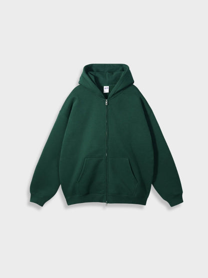 Dunkelgrüner Kapuzenpullover mit Reißverschluss, Unisex, Baumwolle, lässige Mode, Herbstbekleidung.