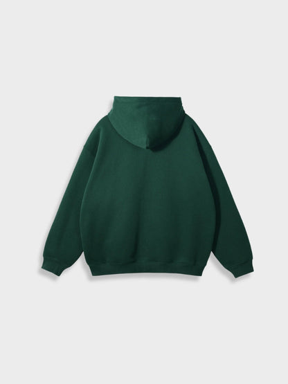 Grüner Kapuzenpullover aus Baumwolle, Unisex, lässiger Stil, Rückansicht, modisch, bequem.