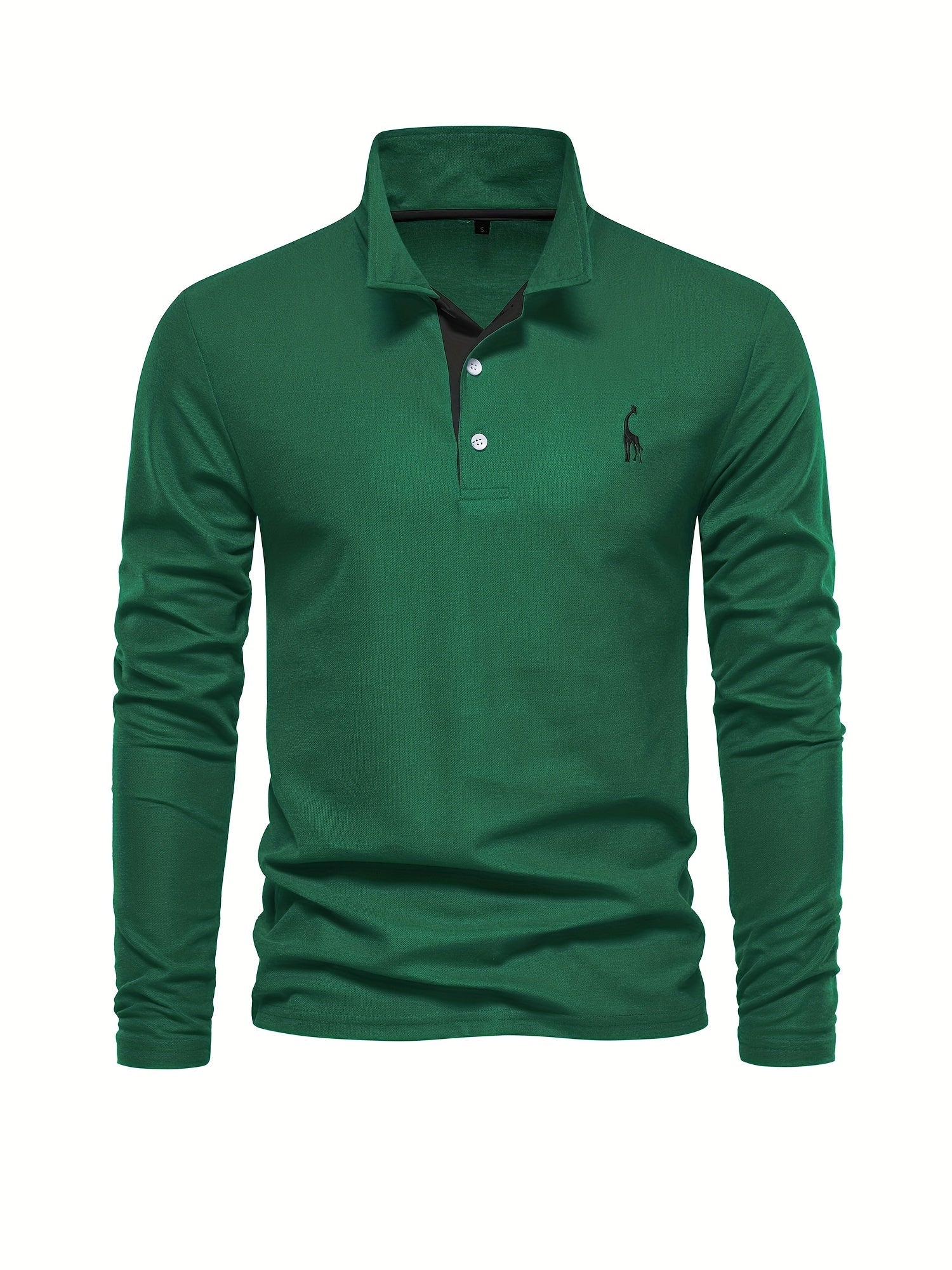 Grünes Langarm-Poloshirt für Herren, Baumwolle, klassischer Kragen, Freizeitmode.