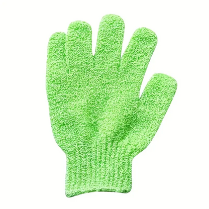 Grüner Peelinghandschuh aus Nylon für Körperpflege und Hautreinigung.