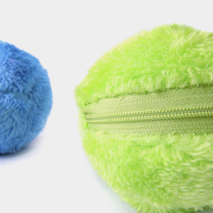 Grüner Plüschball mit Reißverschluss, weiches Spielzeug, Kinder, Geschenk, flauschig, rund.