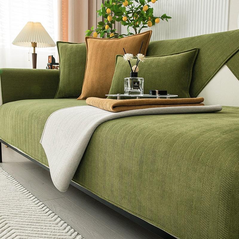 Grüne Sofabezug Anti-Rutsch, Wohnzimmer, Baumwolle, modern, stilvoll, gemütlich, Dekoration.