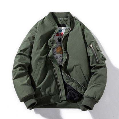 Grüne Bomberjacke Herren, Reißverschluss, Taschen, lässig, modisch, Baumwolle, Herbstmode