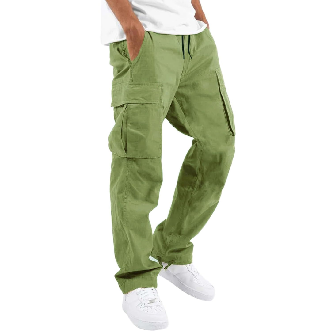 Grüne Cargo-Hose für Herren, Baumwolle, lässig, mit Taschen, ideal für Outdoor-Aktivitäten.