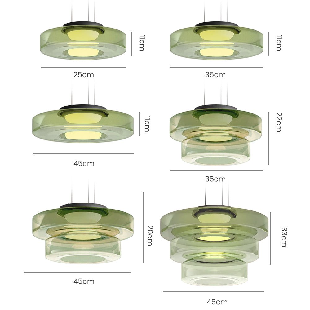 Grüne Glas-Pendelleuchte, modern, rund, verschiedene Größen, LED, Wohnzimmerbeleuchtung.