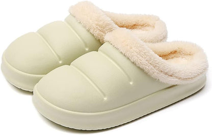Grüne Hausschuhe mit Plüschfutter, rutschfest, bequem, Unisex, Wintermode.