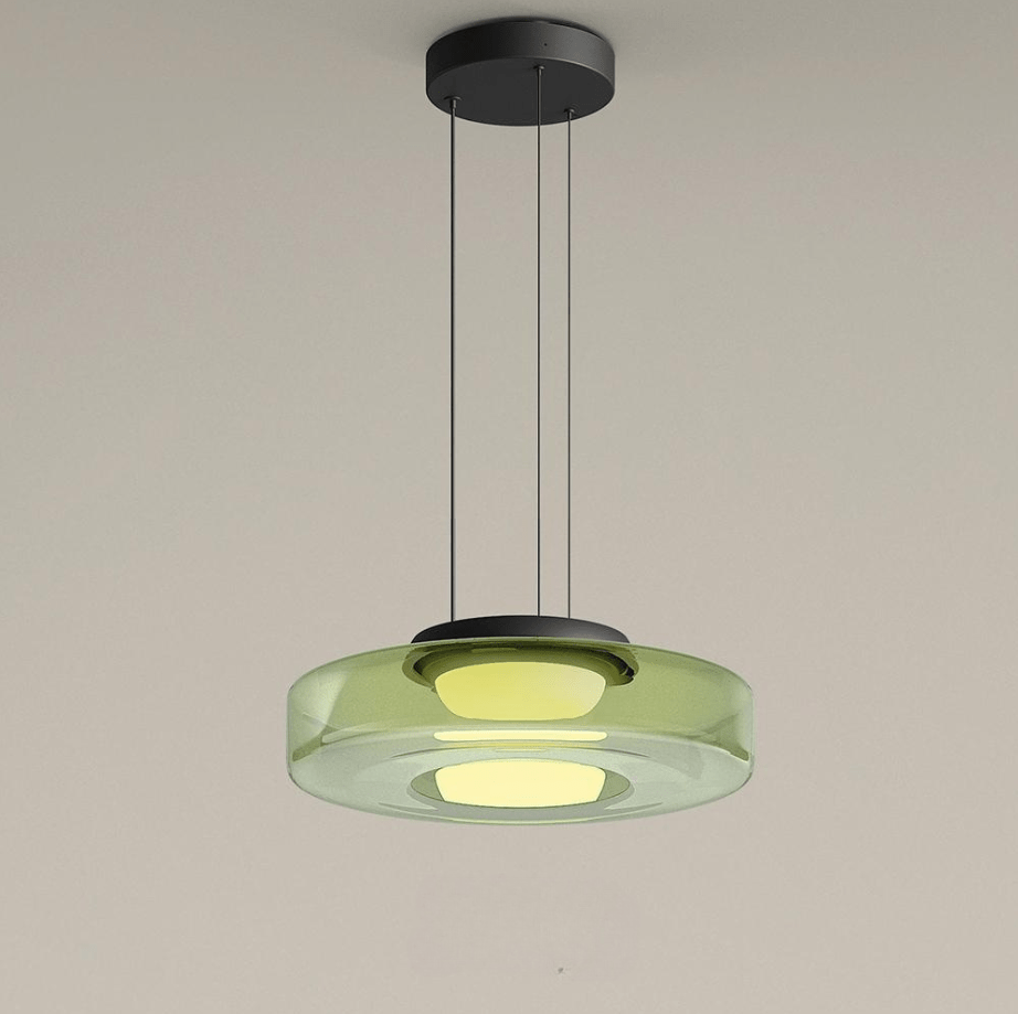 Moderne grüne Glas-Pendelleuchte, LED, rund, für Wohnzimmer oder Esszimmerbeleuchtung.