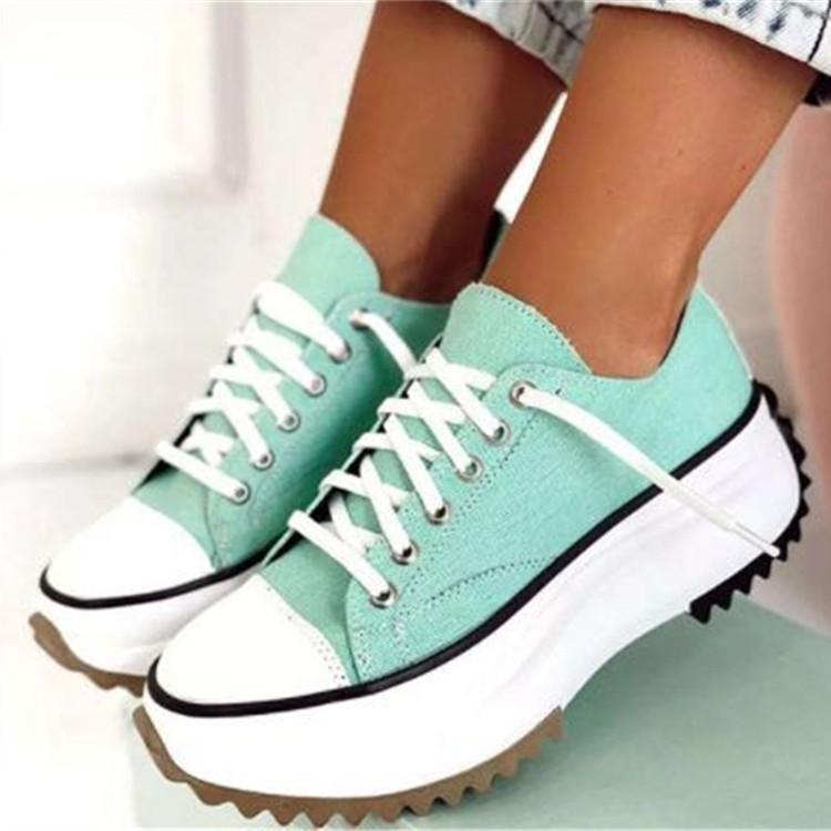 Damen Sneaker, mintgrün, Plateau, Canvas, weiße Sohle, modisch, bequem, Freizeitschuh.