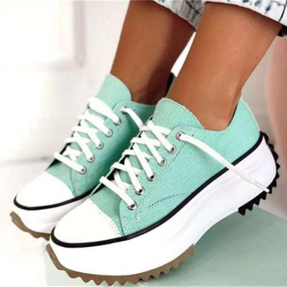 Damen Sneaker, mintgrün, Plateau, Canvas, weiße Sohle, modisch, bequem, Freizeitschuh.