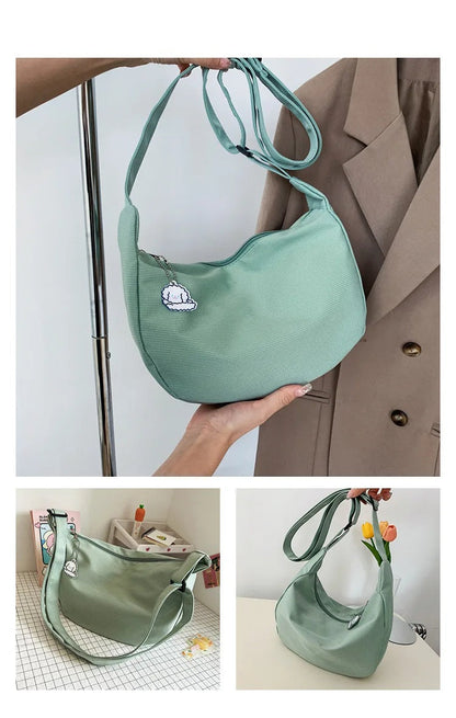 Grüne Umhängetasche aus Stoff, modisch, mit Stickerei, ideal für Damen, lässiger Stil.