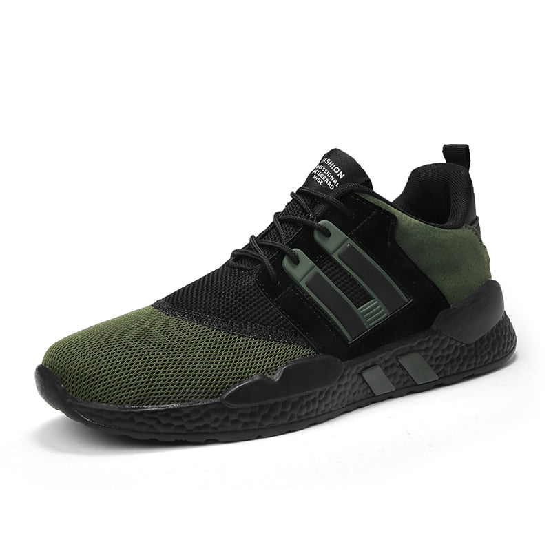 Grüne und schwarze Herren-Sneaker, atmungsaktiv, sportlich, modisch, rutschfeste Sohle.
