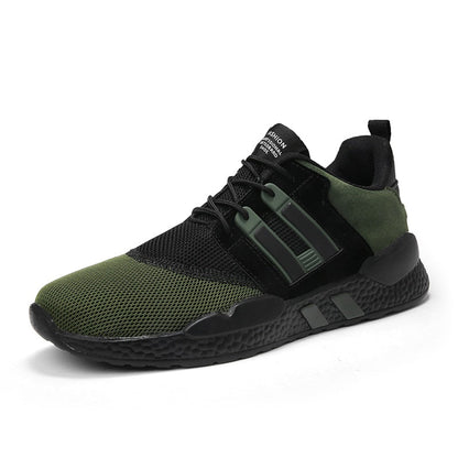Grüne und schwarze Herren-Sneaker, atmungsaktiv, sportlich, modisch, rutschfeste Sohle.