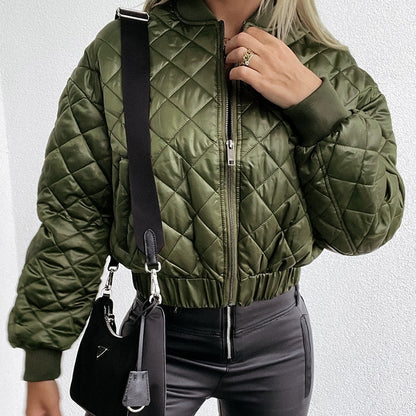 Damen Steppjacke grün, Reißverschluss, gesteppte Bomberjacke, modisch, Herbst/Winter.
