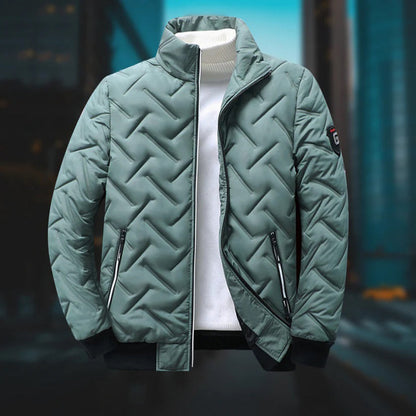 Grüne Steppjacke für Herren, Reißverschluss, warm, modisch, Winterjacke, Outdoor-Bekleidung.