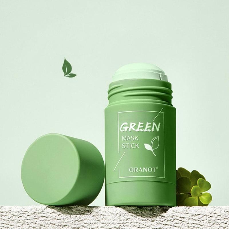 Grüner Gesichts-Maskenstift, natürliche Hautpflege, feuchtigkeitsspendend, vegane Kosmetik.