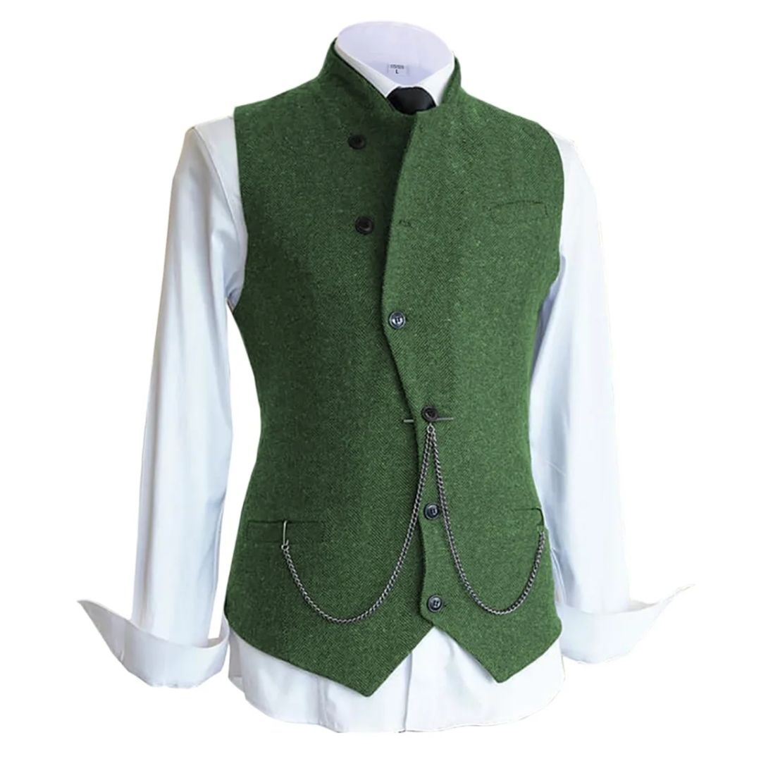 Grüne Herrenweste aus Wolle mit Kette, traditionell, elegant, für festliche Anlässe.