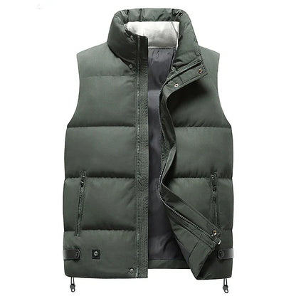 Grüne Herren-Daunenweste, ärmellos, mit Reißverschluss, warm, modisch, Winterbekleidung.