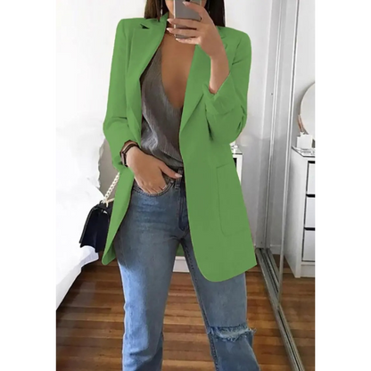 Damenblazer lang grün, modisch, elegant, Freizeitkleidung, Frühling, Sommer, Büro-Outfit