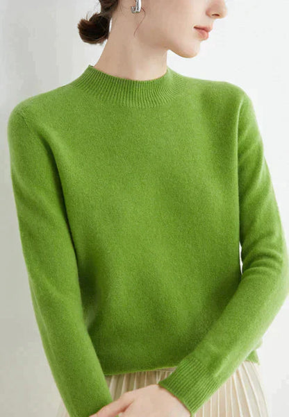 Grüner Damenpullover aus Kaschmir, langärmelig, modisch, bequem, für Freizeitkleidung.