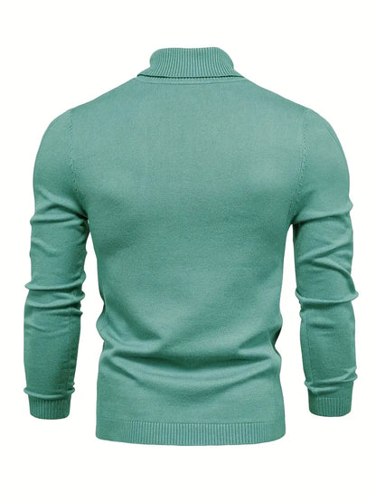 Grüner Herrenpullover aus Baumwolle, Langarm, Rollkragen, modisch, bequem, elegant.