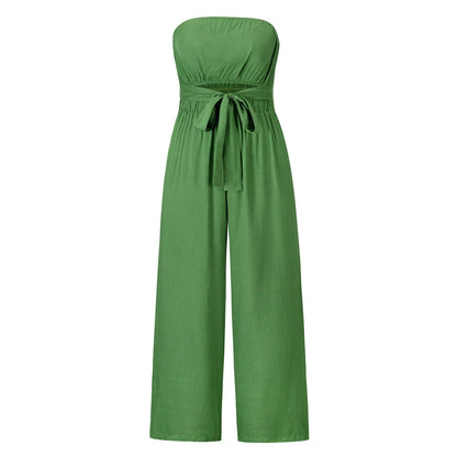 Grüner ärmelloser Jumpsuit aus Baumwolle, elegantes Design, Damenmode, Sommerkleidung.