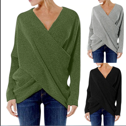Damen Pullover, V-Ausschnitt, Strick, grün, grau, schwarz, lässig, Herbstmode, bequem.