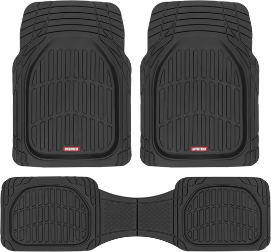 Schwarze Gummifußmatten Auto-Set, rutschfest, universal passend, strapazierfähig, 3-teilig.
