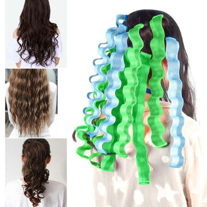 Lockenwickler Set, grün und blau, für lange Haare, DIY Haarstyling, hitzefrei, wellig, Locken.