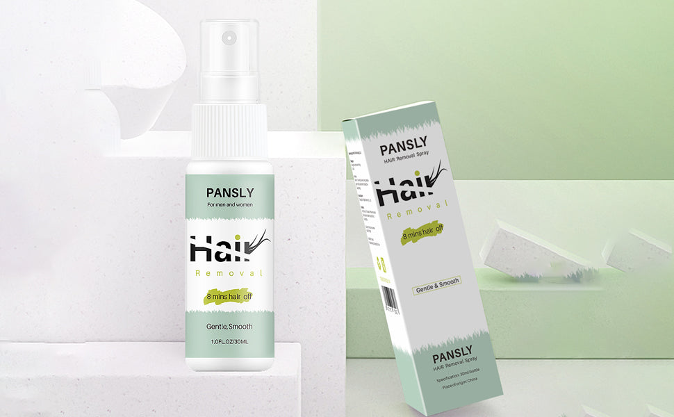 Pansly Haarentfernungsspray, sanft, 100ml, mit Verpackung, für glatte Haut, weiß-grün Design.