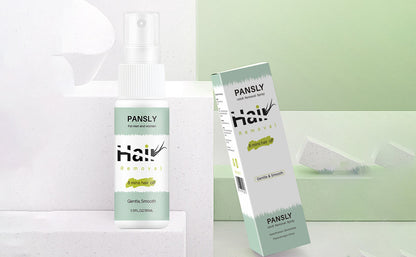 Pansly Haarentfernungsspray, sanft, 100ml, mit Verpackung, für glatte Haut, weiß-grün Design.