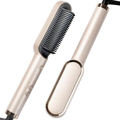 Beiger Haarglätterbürste, kabellos, Keramik, für glattes Haar, Haarstyling-Tool, modern.