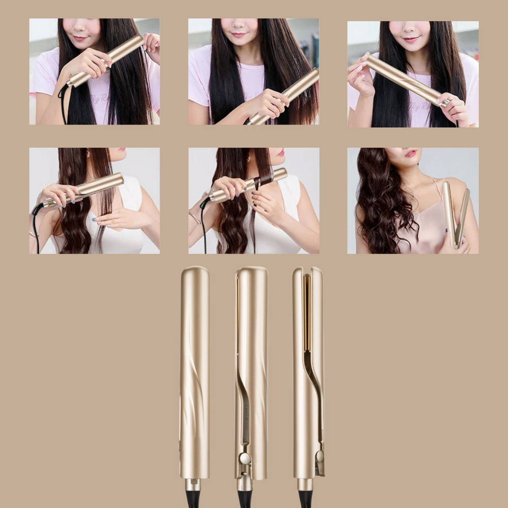 Goldener Haarglätter, kabellos, wiederaufladbar, für glattes Haarstyling, tragbar.