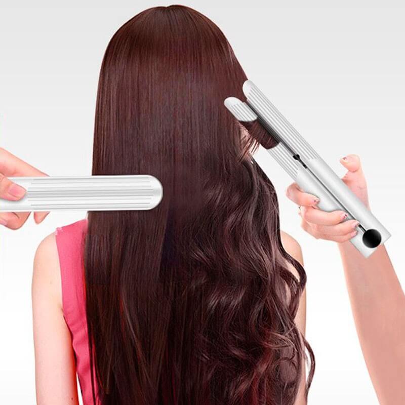 Weiße, verstellbare Keramik-Haarglätter, glattes und lockiges Haar, Haarstyling-Werkzeug.