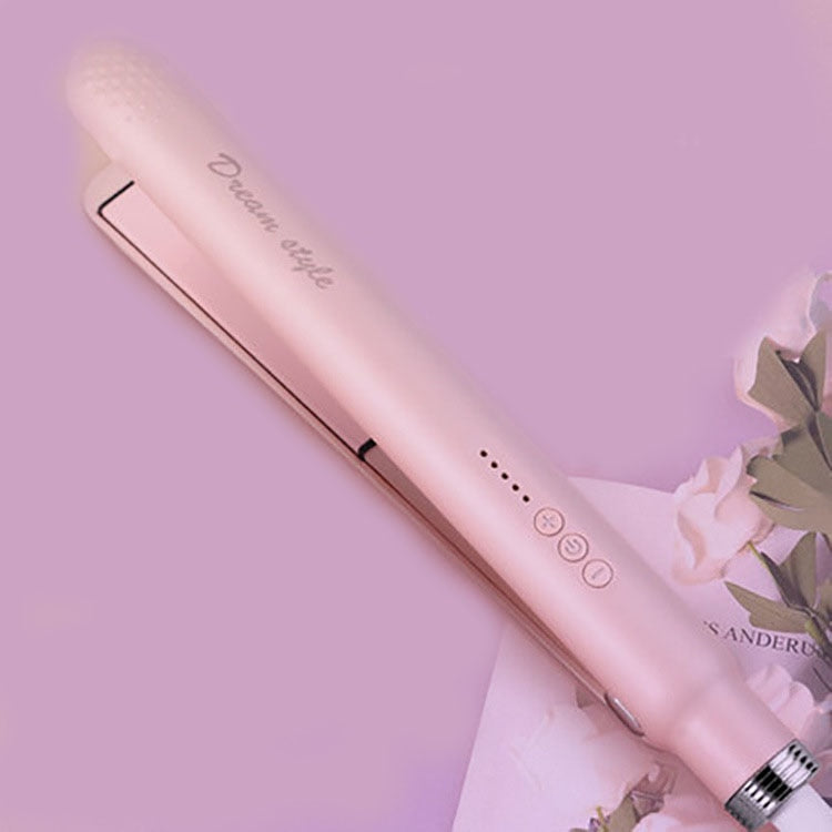 Rosa Haarglätter, kabellos, tragbar, für glattes Haar, ideal für Reisen, stilvolles Design.