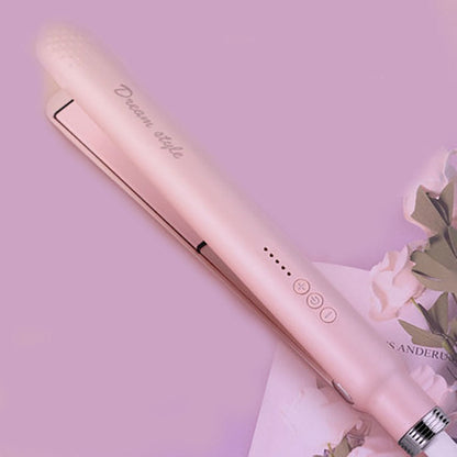 Rosa Haarglätter, kabellos, tragbar, für glattes Haar, ideal für Reisen, stilvolles Design.