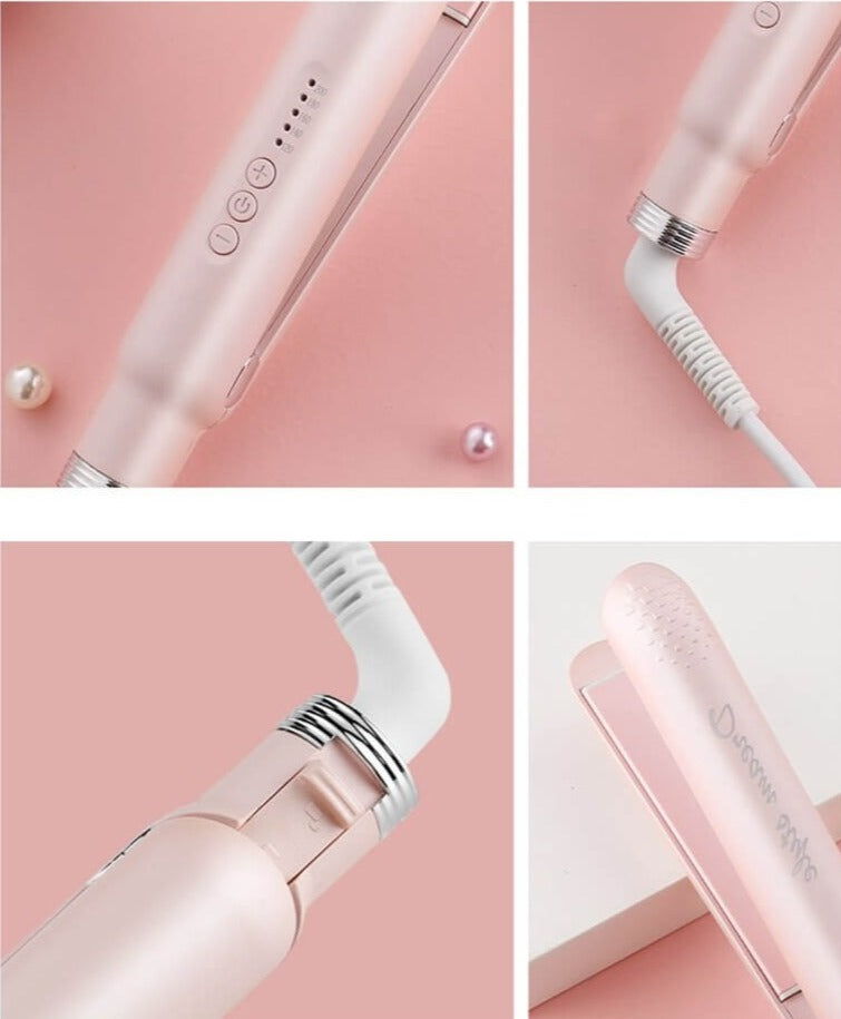 Rosa Haarglätter, kabellos, tragbar, mit Temperaturregler, für glattes Haarstyling.