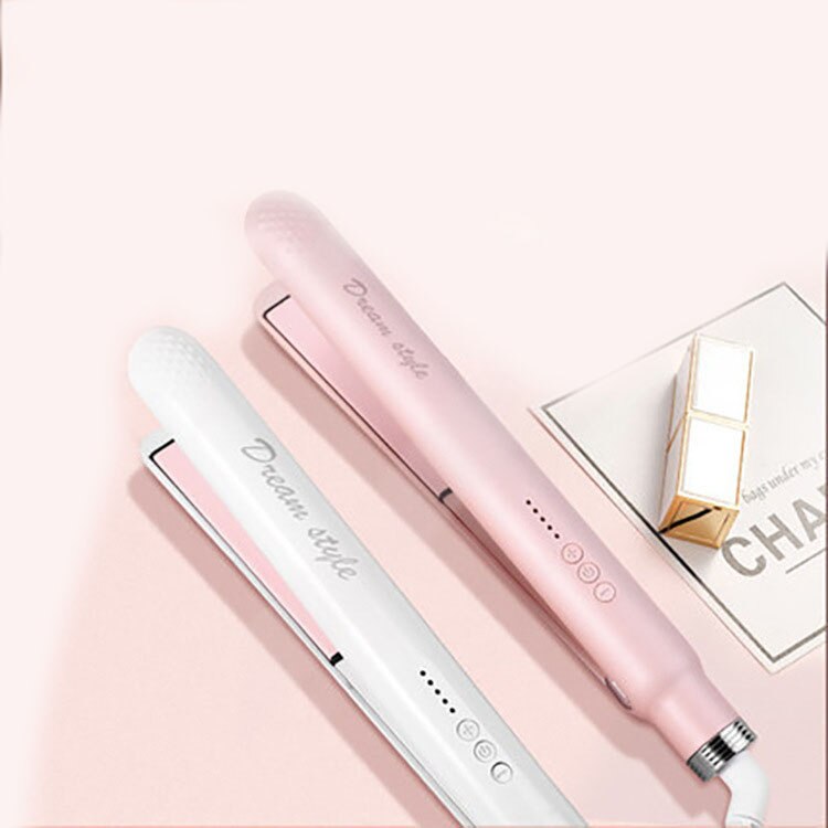 Rosa und weißes Glätteisen, Haarstyler, Keramik, tragbar, für glattes Haar, modernes Design.