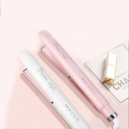 Rosa und weißes Glätteisen, Haarstyler, Keramik, tragbar, für glattes Haar, modernes Design.