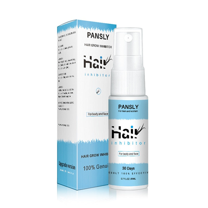 Pansly Haarwuchshemmer Spray, 20ml, für Gesicht und Körper, Haarentfernung, weiß-blau.