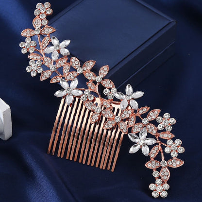 Roségold Haarkamm mit Kristallblumen, elegantes Brautaccessoire, Hochzeitsschmuck.