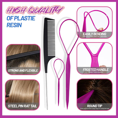 Haarstyling-Set: Lila Kunststoff-Haarwerkzeug mit Kamm, biegsam, rutschfester Griff.