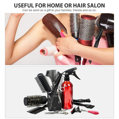 Friseurwerkzeug-Set mit Bürsten, Kamm, Föhn, Sprühflasche, ideal für Salon oder Zuhause.