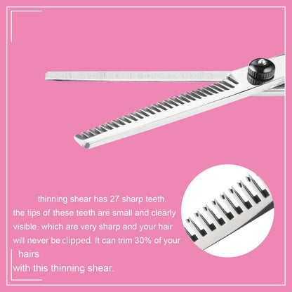 Friseurschere mit 27 Zähnen, silber, Haarausdünnung, professionelles Friseurwerkzeug.