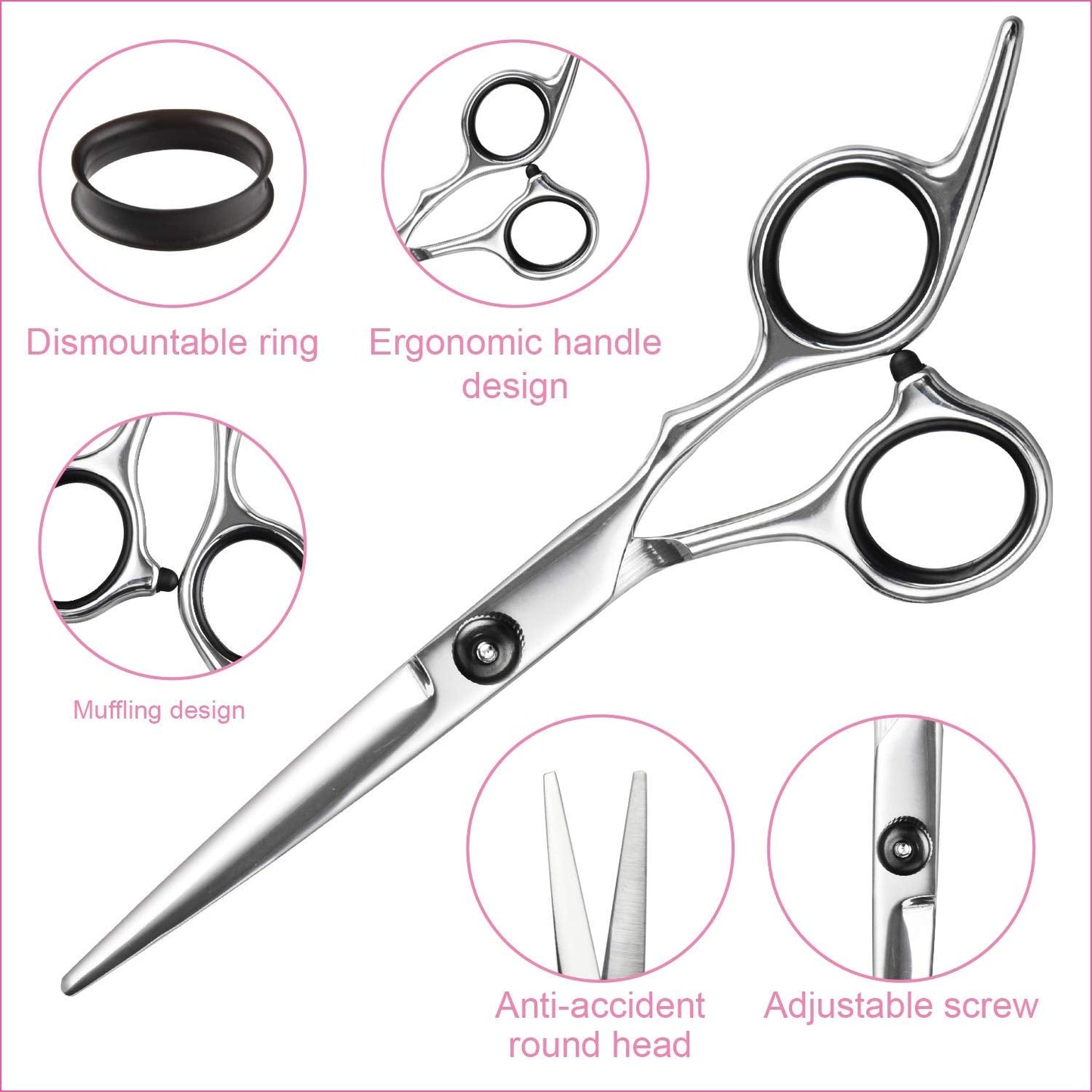 Professionelle Friseurschere aus Edelstahl, ergonomisches Design, verstellbare Schraube.