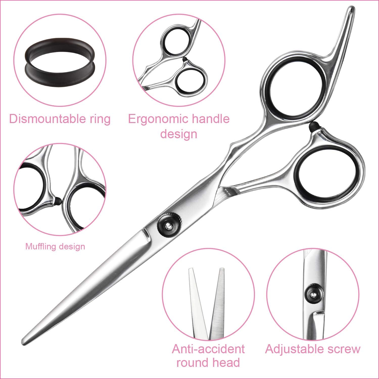 Professionelle Friseurschere aus Edelstahl, ergonomisches Design, verstellbare Schraube.