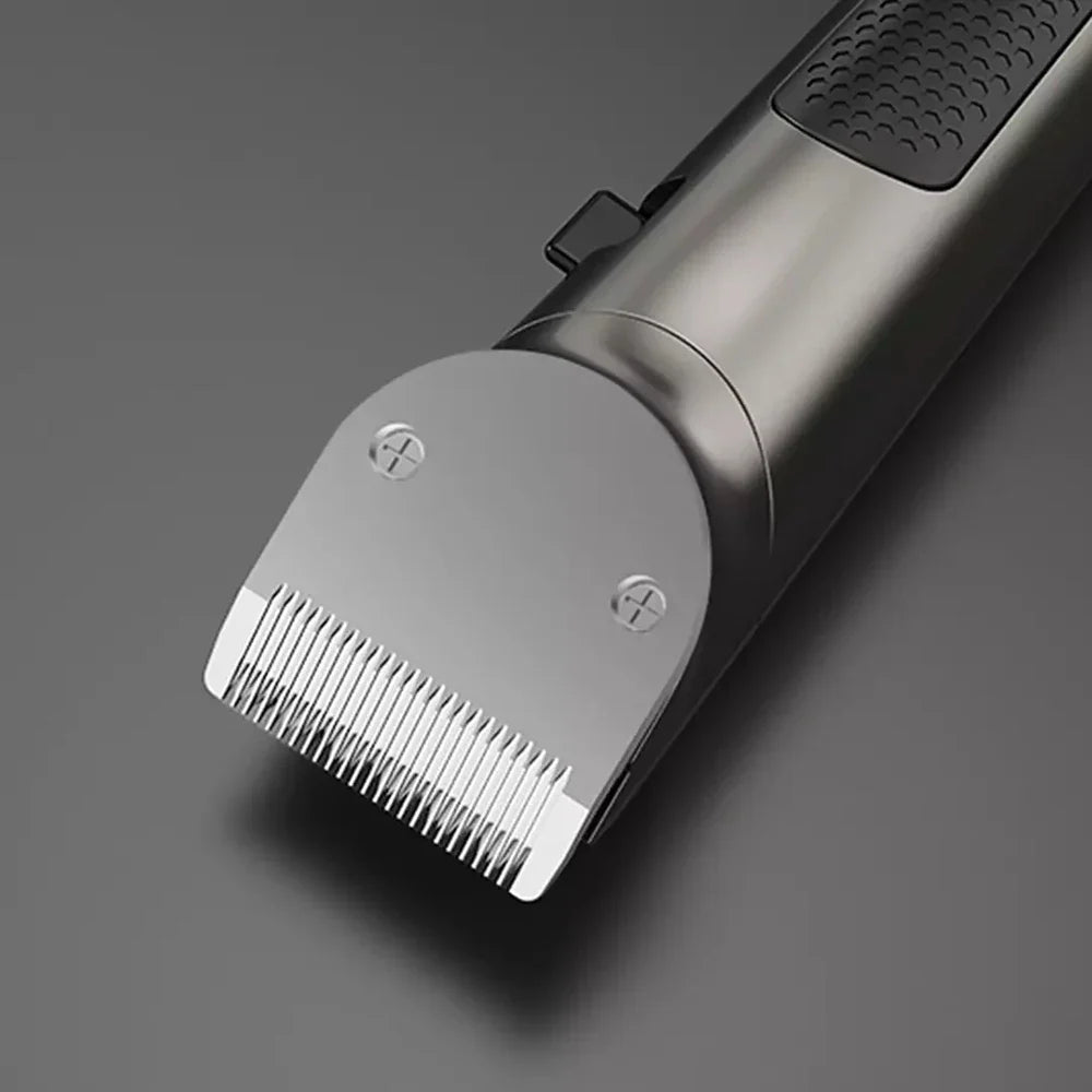 Elektrischer Haarschneider, schwarz, Edelstahlklinge, ergonomisches Design, Haartrimmer.